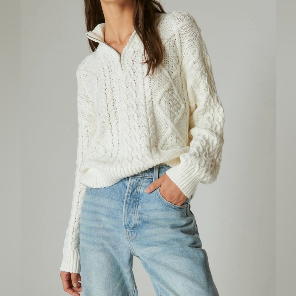 Lucky Brand Cable Zip Mock Neck Sweater